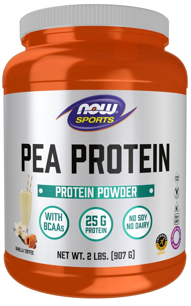 NOW Foods Sports Nutition, Pea Protein 25 g With BCAAs, Easily Digested, Vanilla Towder, 2- Pound