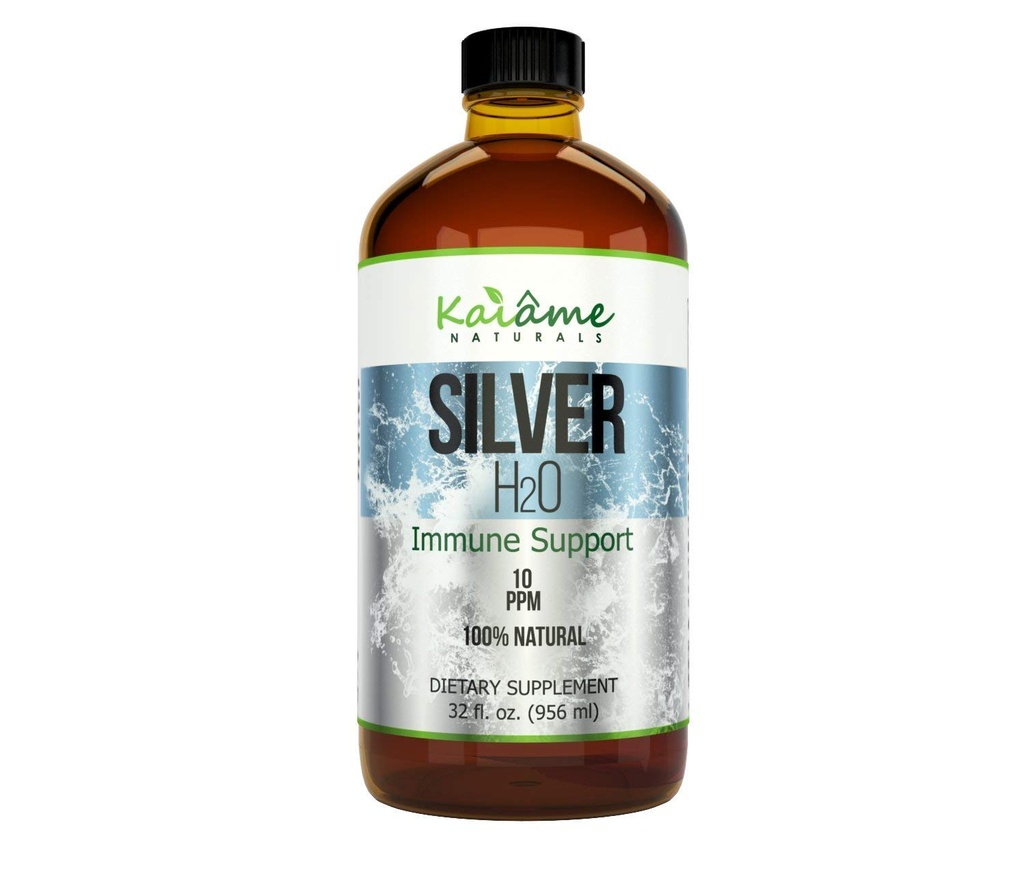 Kaiame Colloidal Silver, Ionic Silver Solution, 10 PPM, Large 32 oz Glass Bottle, Natural Ammune Supplemen, Aman untuk Dewasa, Anak-anak, dan Pets