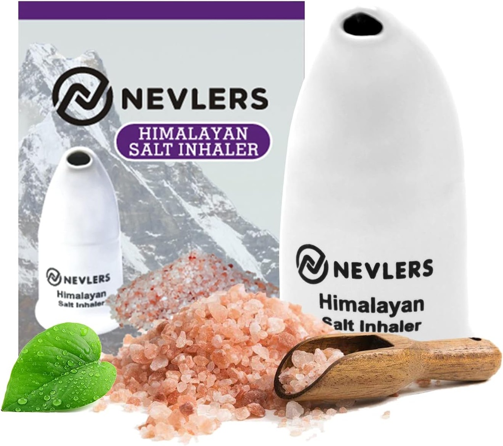 Nevlers White Himalaya Salt Inhaler untuk Lungs & Nose dengan 6 Oz Coark Pink Sea Salt Aver4; Portabel Ceramic Himalaya Garam Merah Muda Inhaler 124; Natural Homeophopathic Relief