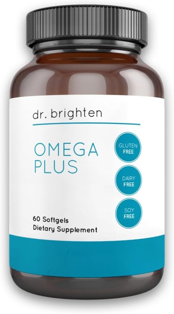 Dr Brighten Omega Plus - 1600 mg EPA / DHA Non-GMO Tambahan Minyak Ikan untuk Hati, Otak, dan Sistem Imune - 60 Softgel
