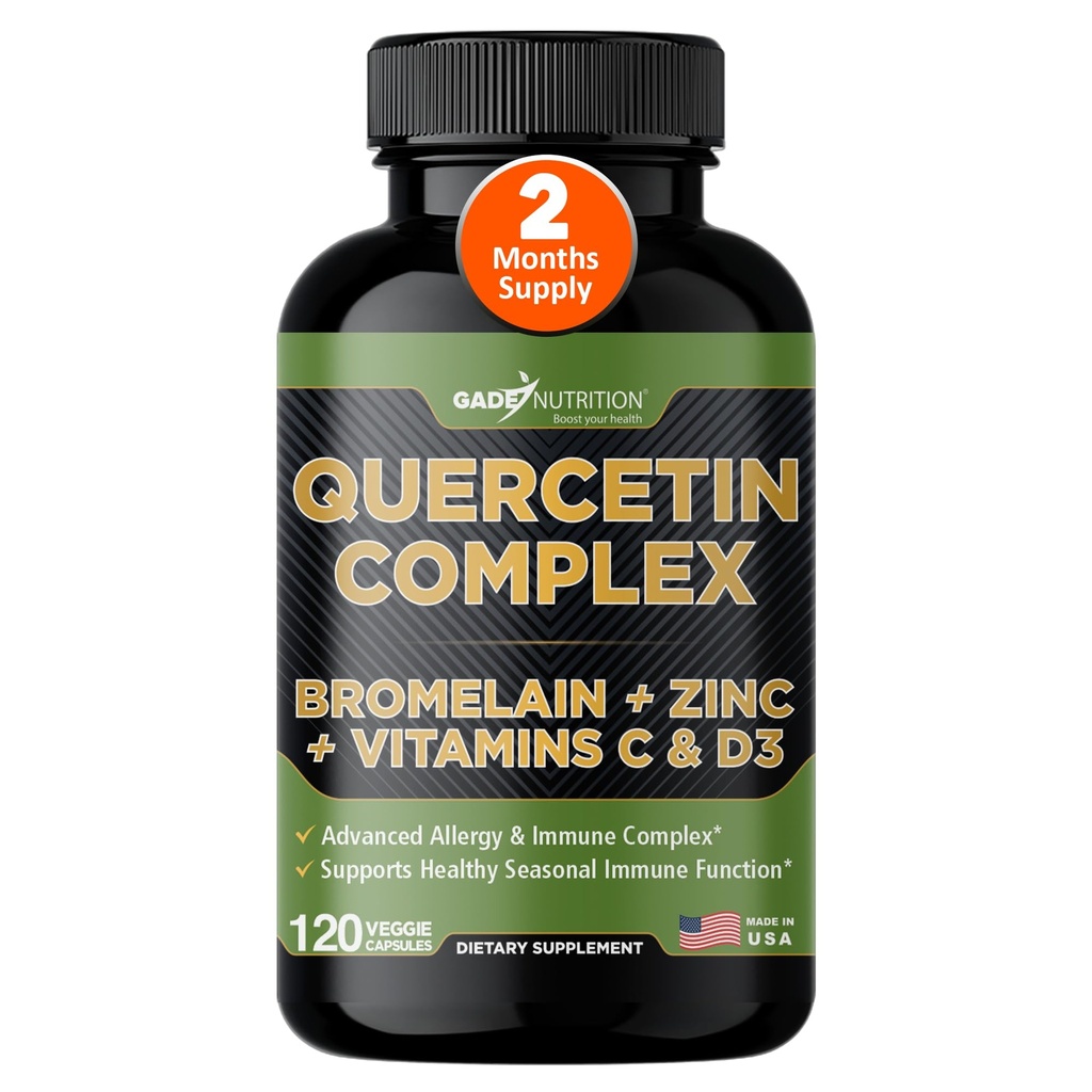 Gade Nutrition Organic Quercetin dengan Bromelain Vitamin C dan Zinc 124; Ammune Supplemen Quercetin 500mg Capsules 124; Bioflavonoid dibuat di USA Third Party Tested