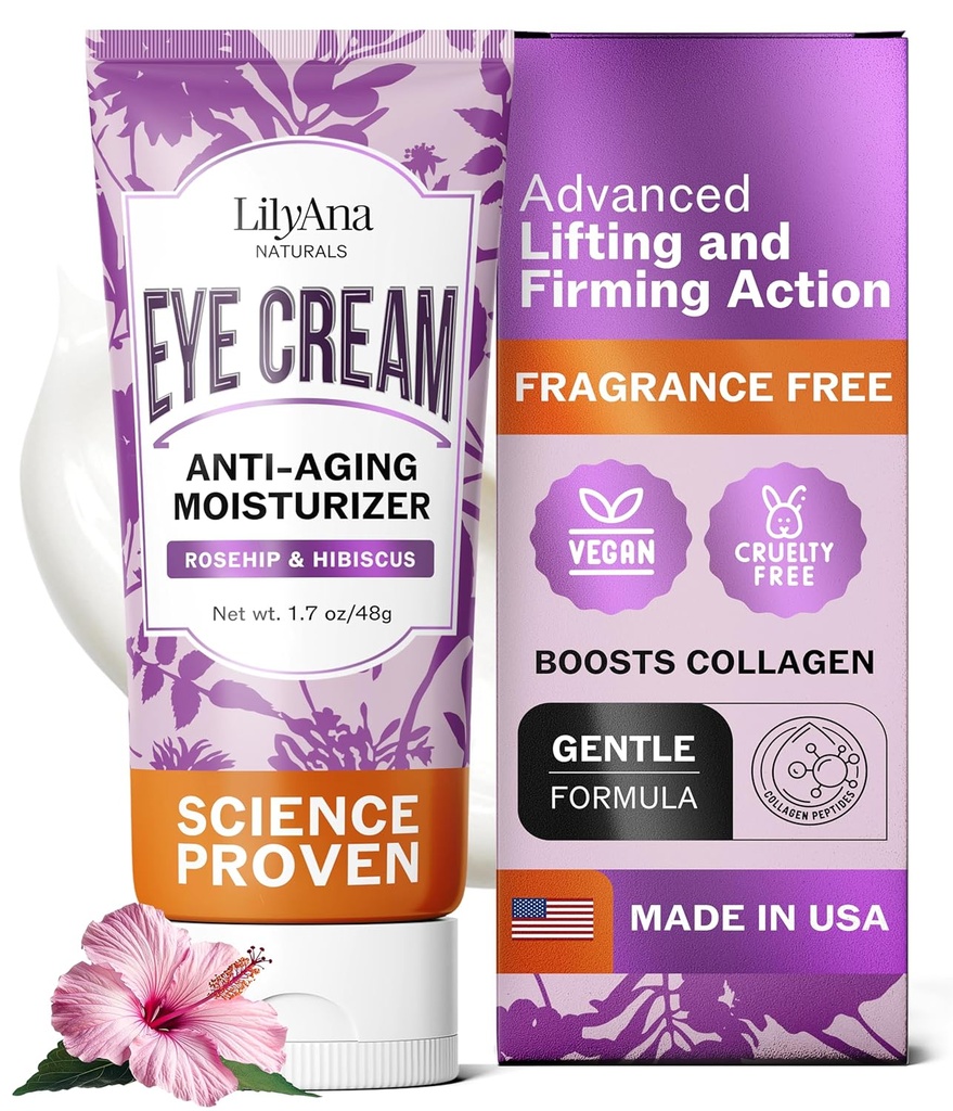 LilyAna Devials Eye Cream for Dark Circles and Puffiniss, Under Eye Cream for Wrinkles and Bags, Anti Aging - membantu Improve Dryness; untuk Sensitive Skin - 1.7 oz - Made in USA