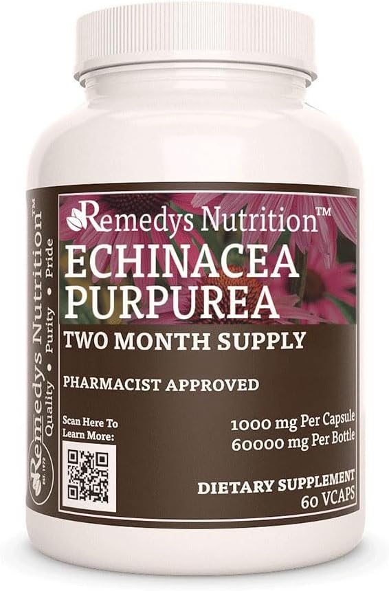 Pengaruh nutrisi Remedy Echinacea 124; 1.000 mg, 60 Vegan Capsules Herbal Dieter Supplemen Dua Bulan