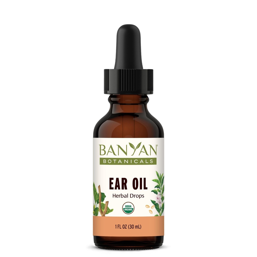 Banyan Botanicals Ear - Organic Herbal Oil Ear Drops with Ashwagandha and Garlic - Soothing and Comforting for The Ears - 1 oz - Non GMO Desurined Vegan