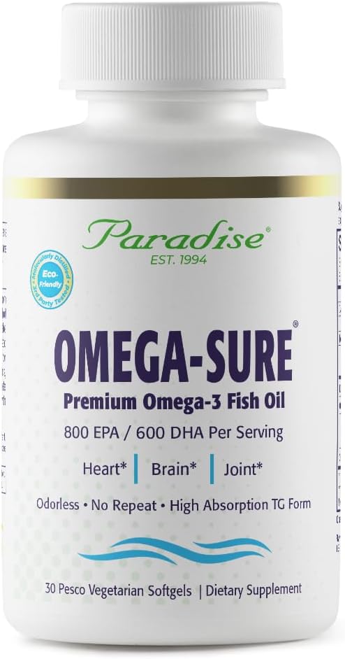 Paradise Herbs Omega-3 konsentrasi, Premium Fish Oil, DHA, EPA, Vegan, Non GMO, Gluten Bebas, 30 Count Vegetarian Softgel