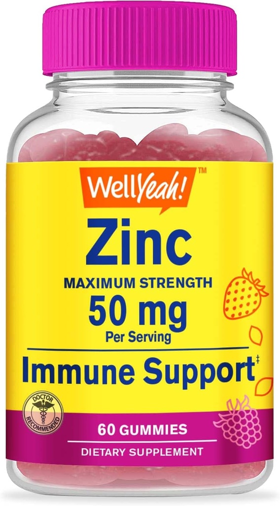 Welly Zinc Gummies 50 mg - Mendukung Fungsi Ketahanan Sehat dan Kesehatan Antioksidant - Natural Berry Flavor - Bebas GMO-Free - Chewable Gummy Dietary Supplemen - 60 Gummies