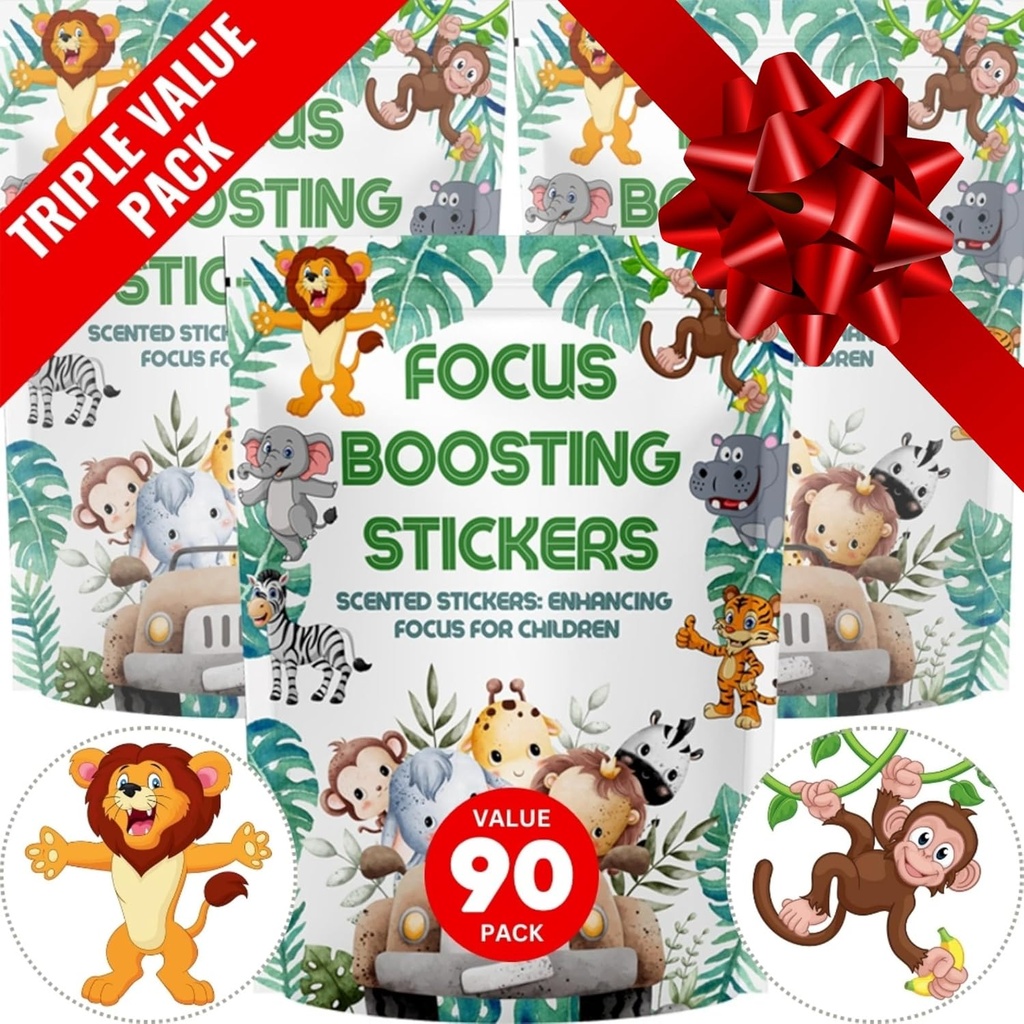 Stiker Boosting Fokus (90 Pack) - Pendukung Otak Sehat untuk Perhatian, Kertas, Bubble Desain, Bebas Obat, Pakaian, Unik
