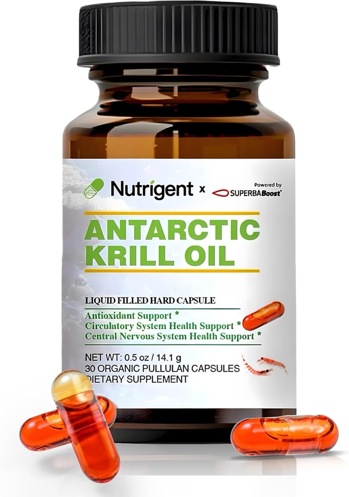 Antartika Krill Oil 350 mg, Liquid Filled Organic Capsules, Omega-3 EPA, DHA, Astaxanthin dan Phospholipids Suplemen, Dukungan Hati, Brain & Gabungan Kesehatan, Tidak Pasy Aftertaste, 30 Count