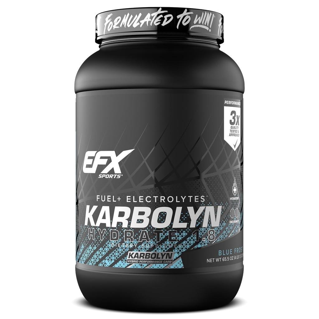 EFX Sports Karbolyn Hydrate 124; Carbohydrate Powder + Electrolite 124; Sugar Free Sports Drink Mix 126; Bahan Bakar & Hidration 124; Stimulant Bebas 124; 66 Servings (Blue Frost)