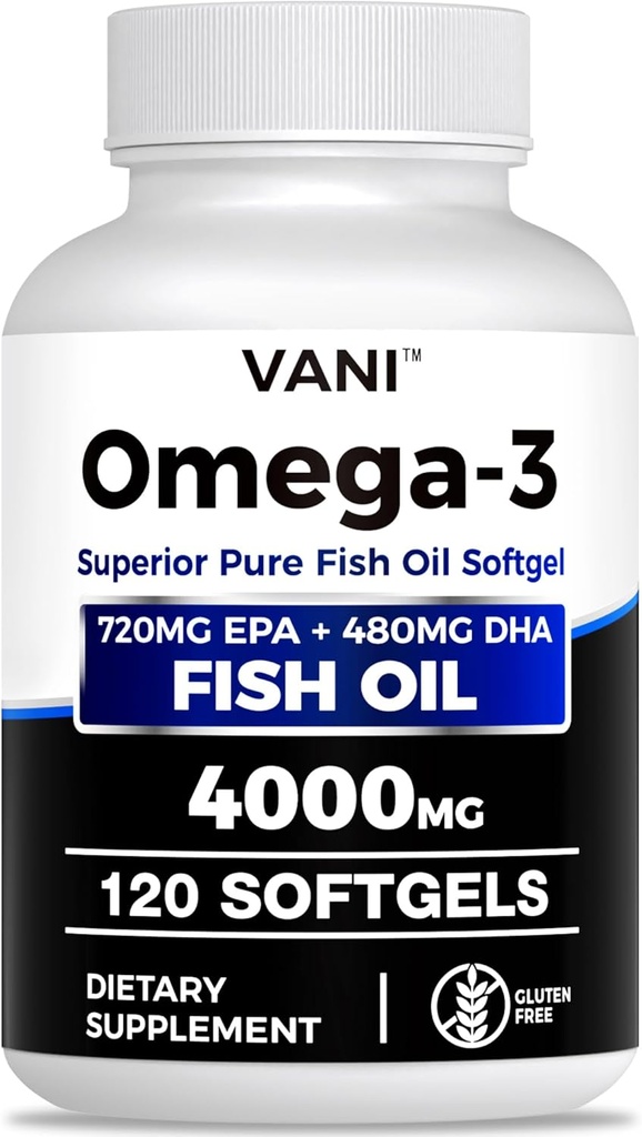 Fish Oil Omega 3 4000mg, 120 Softgels Omega 3 Fatty Acids with EPA & DHA for Brain & Heart Health *