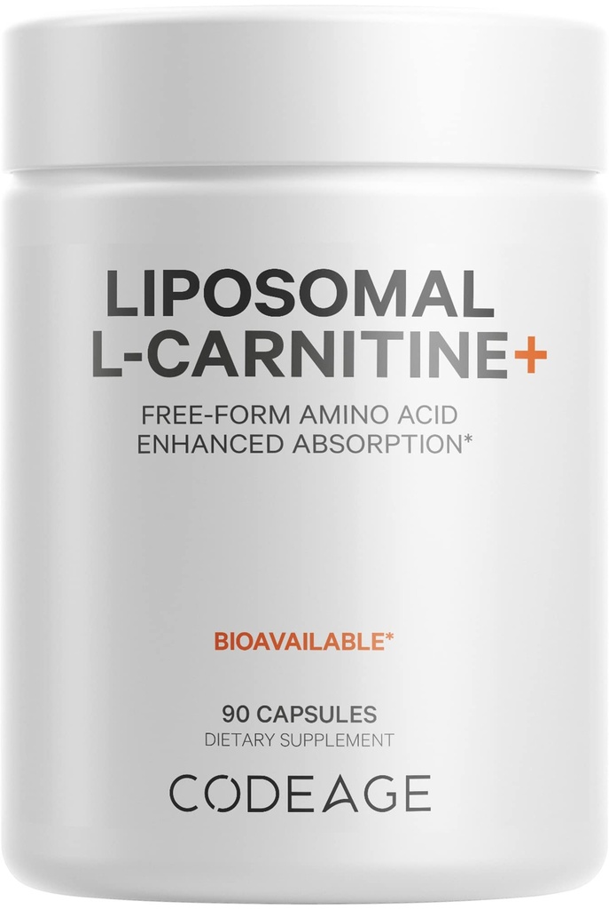 Codeage Lipomal L-Carnitine + Suplement - 500 mg L-Carnitine L-Tarcracking per Serving - Free- Form Amino Acid - Carnitine - Pengiriman Lipomal - Vegan, Non-GMO, Gluten- Free - 90 Capsules