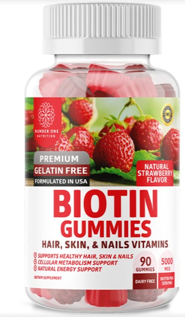 Nomor Satu Nutrition N1N Premium Biotin Gummies 5000mcg [Potensi Tinggi, 90 Gummies] untuk Rambut sehat, Skin dan Nails untuk Dewasa dan Anak-anak, Vegan, Non-GMO, Pectin Based