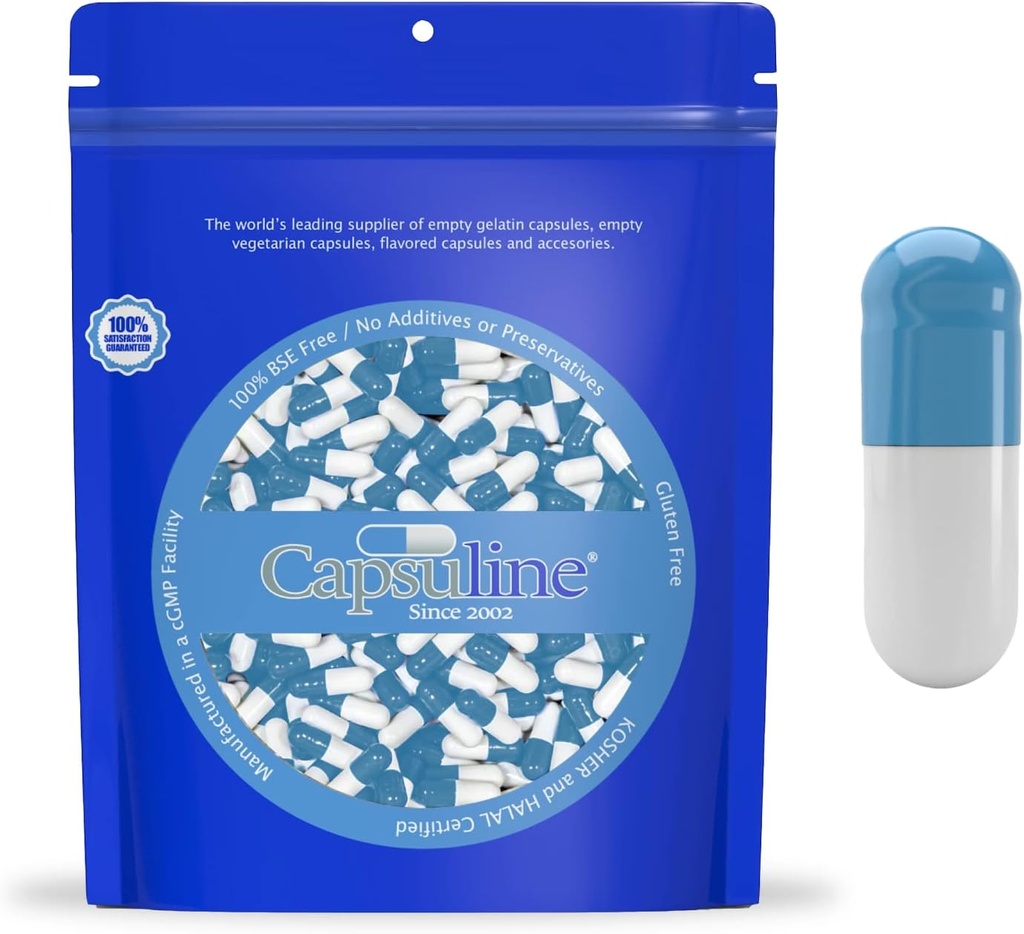 Ukuran Capsuline Warna 0 Kosong Gelatin Capsules Biru / White Count 12.000; Kosher & Halal Disertifikasi 124; Gluten Bebas