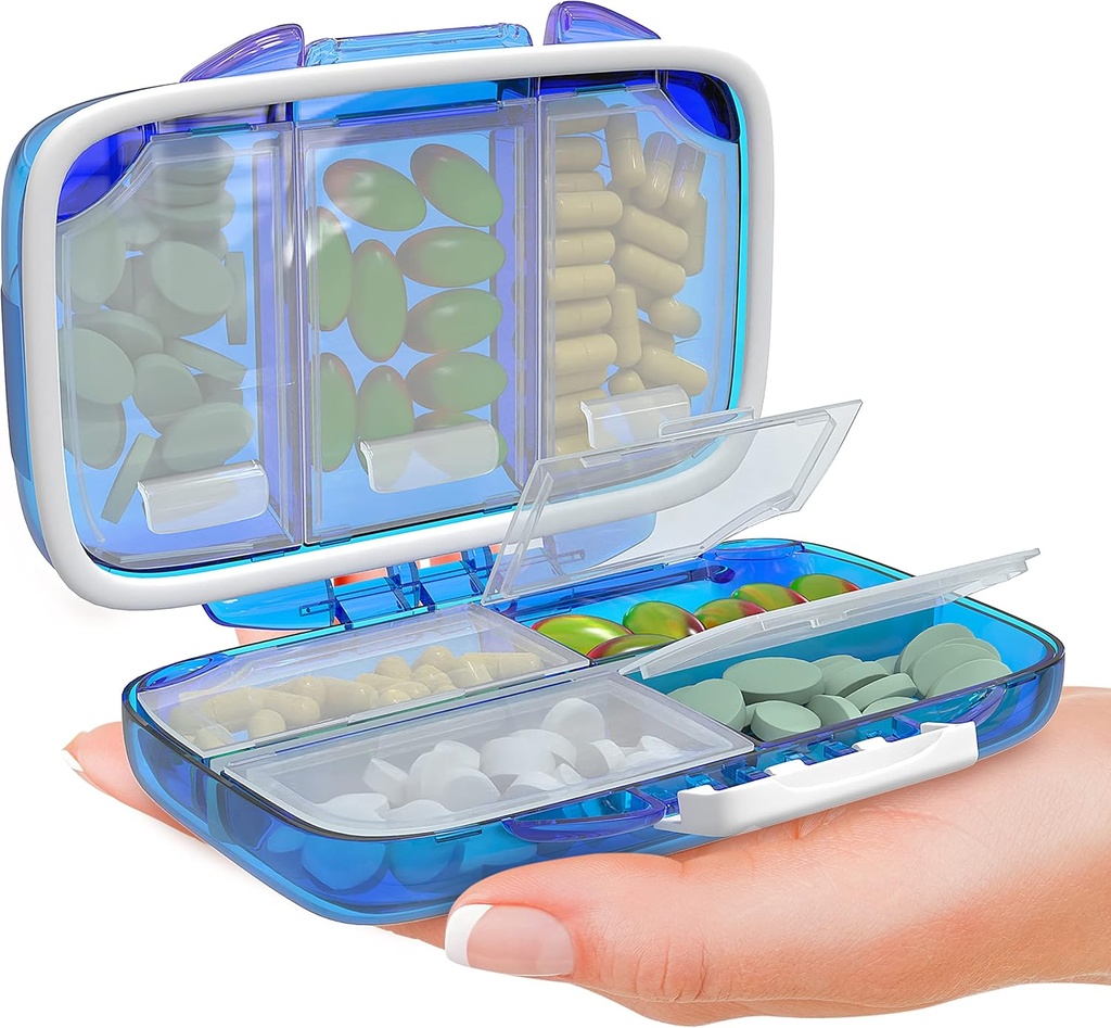 Case Compact Supplement Case for Purse Estical Kit fot Traveling Pocket Pharmacy with Label, Blue