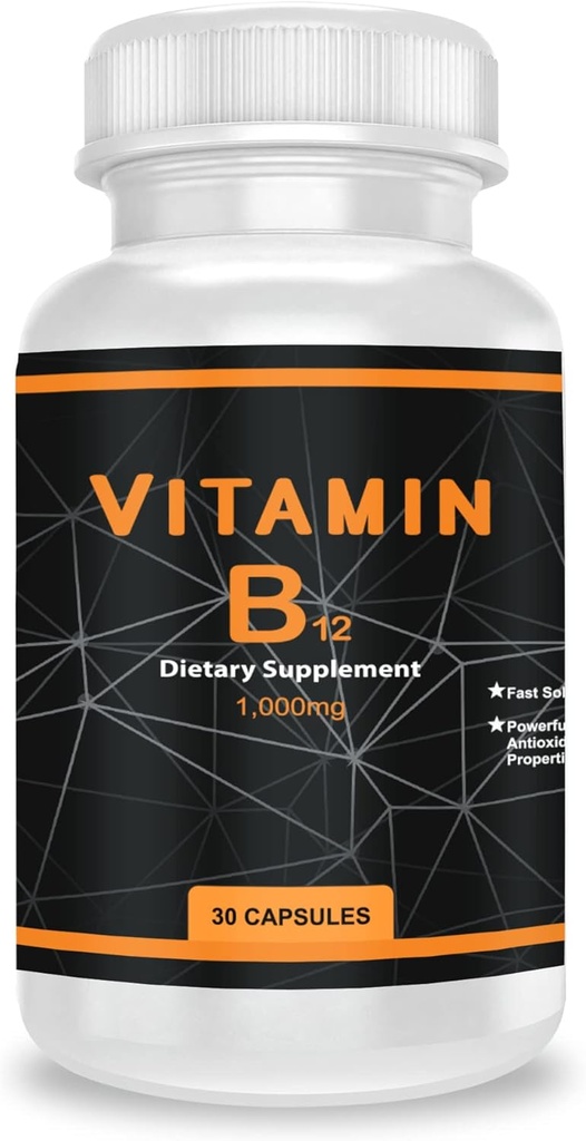 QEI Vitamin B12 10000mg, Mendukung Tenaga Metabolisme dan Sistem Gugup Keamanan, Suplemen Vitamin, 30 Kapsul