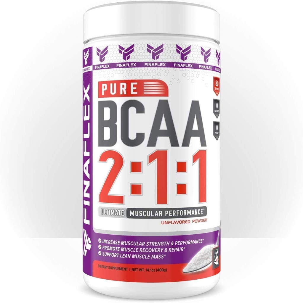 FINAFLEX Pure BCAA 2: 1, Unflafedored - 14.1 oz - Promotes Kekuatan, Pemulihan & Performance - dengan 2: 1: 1 Rasio Leucine, Ilecusinus & Valine + Vitamin C - 80