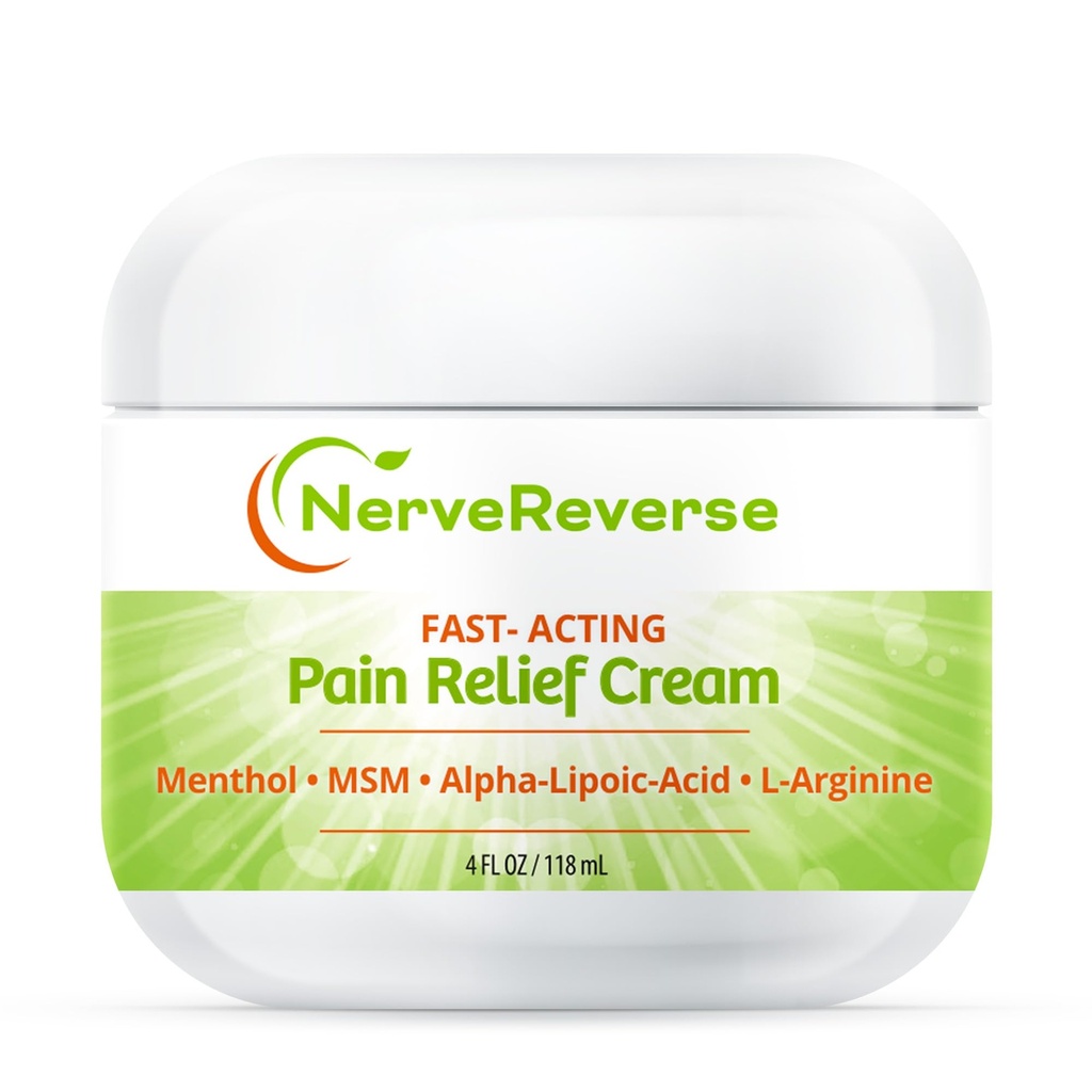 Nerverse - Neuropathy Pain Relief Cream for feet, Hands, Legs Toes. Besar 4 OZ. JAR. Fast- Acting, Maximum Power Cream dengan 4% Menthol, MSM, L- Carnitine, L- Arginine E, Vitamin B6