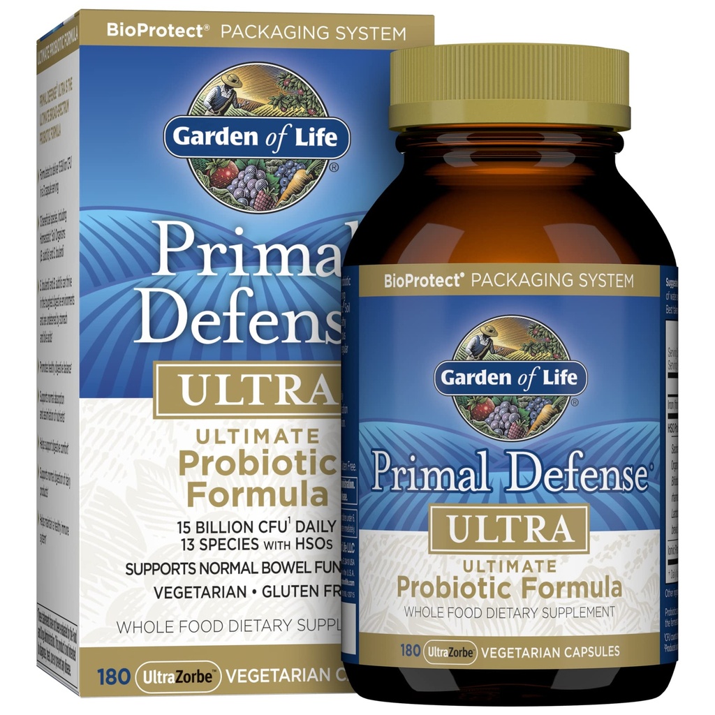 Garden of Life Propoles for Digetical Health Health Saldo, Primal Defense Ultra Formula Ultimate, 15 Milyar CFU dan 13 Strains Plus HSOs, Vegetarian dan Gluten Free, 180 Capsules
