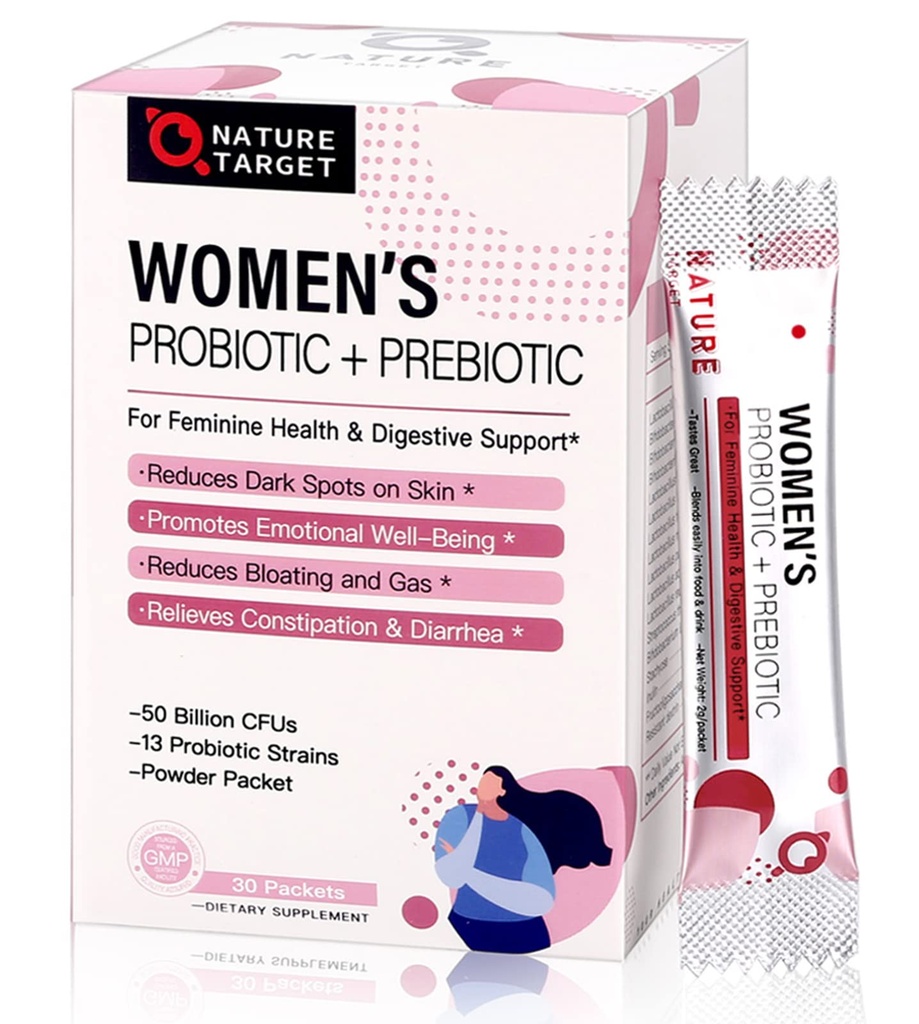 Produksi TARGET UKURAN untuk Powder Probiotik Perempuan - 50 Milyar CFUs, 13 Strains Support for Digetical Vaginal Health, Bloating Relief, 30 Stick Packs