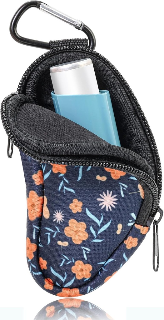 Asma Inhaler Carrying Holder Neoprene Travel Inhaler Mini Bag for L- Shaped Inhaler, Inhaler Tidak disertakan (Biru, Bunga)