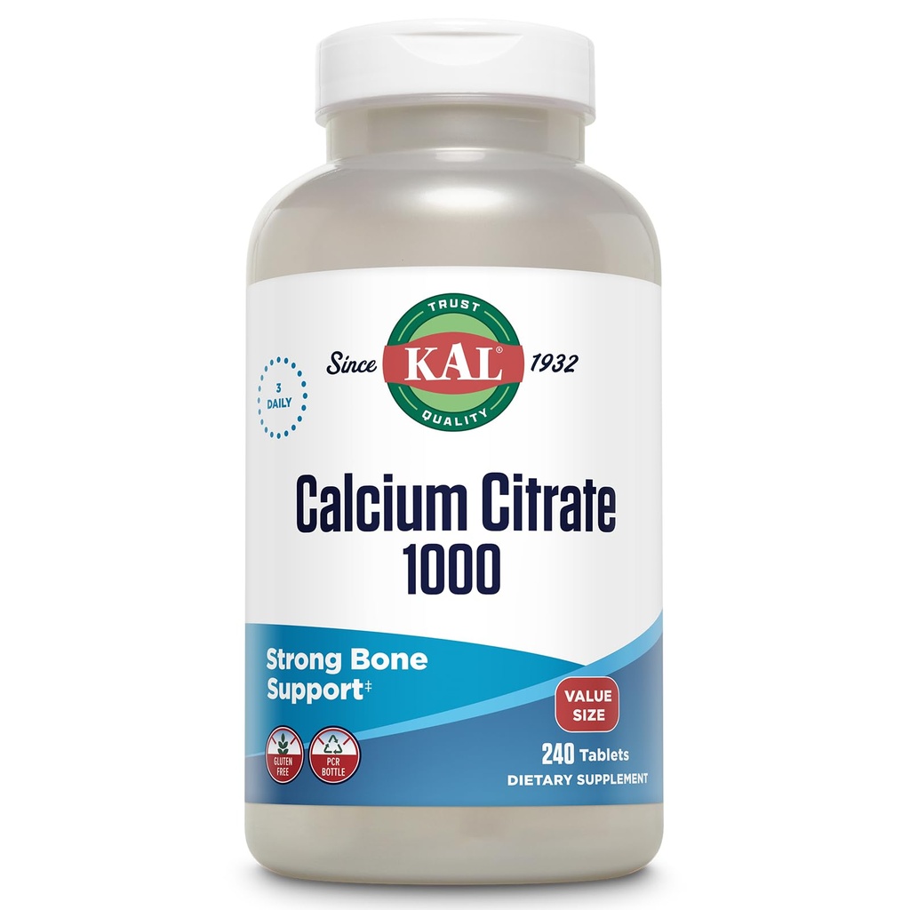 KAL Calcium Citrate 1000mg, Suplemen Kalsium untuk Perempuan dan Pria, Bone Health, Gigi, Gugup, Muscular & Cardiovascular System Dukungan, Gluten Free dan Lab Diverifikasi, 80 Talet