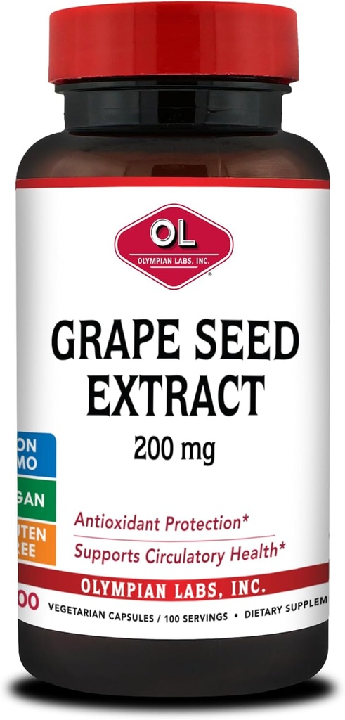 Olympian Labs Grape Extract Capsules - 200 mg - 100 Vegetable Capsules Supporting Heart Health, Antioksidant Protection.