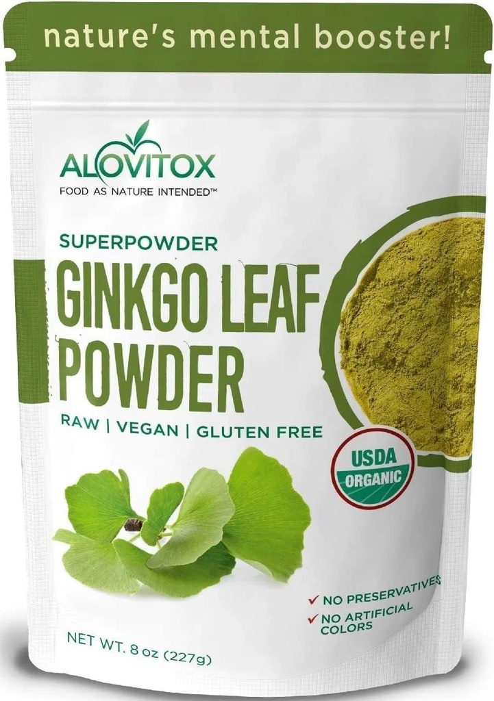 Ginkgo Biloba Biloba Powder 8oz - Ginkgo Biloba Tea Supports Agetal, Memory, Focus, Mood & concentration - 100% Natural Ginko Extract, Vegan, Non GMO & Certifikasi Pouder Organik Ginkgo Leaf