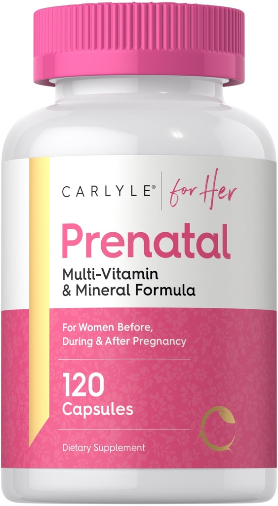 Carlyle Prenatal Vitamin for Women 124; 120 Capsules 12.4; Multivitamin dan Mineral Formula dengan Acid Folic 124; Non-GMO dan Gluten Free Suppplement; untuk Her 124