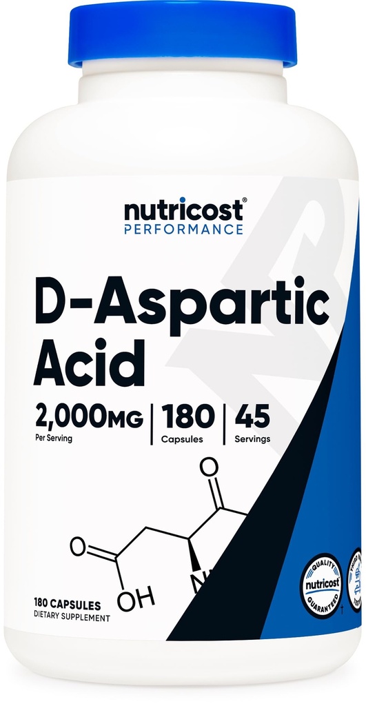 Nutricost D- Aspartic Acid (DAA) Capsules 2000mg Per Serving (180 Kapsul) - Suplemen GMO Non-