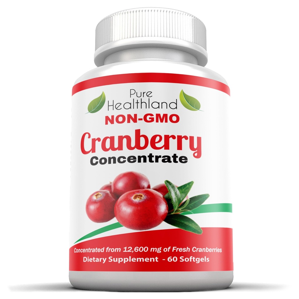 Tidak-GMO Cranberry terkonsentrasi dari 12.600mg - Triple Kekuatan Softgels - Mudah untuk menelan pil untuk Pria & Perempuan, 1 Botol