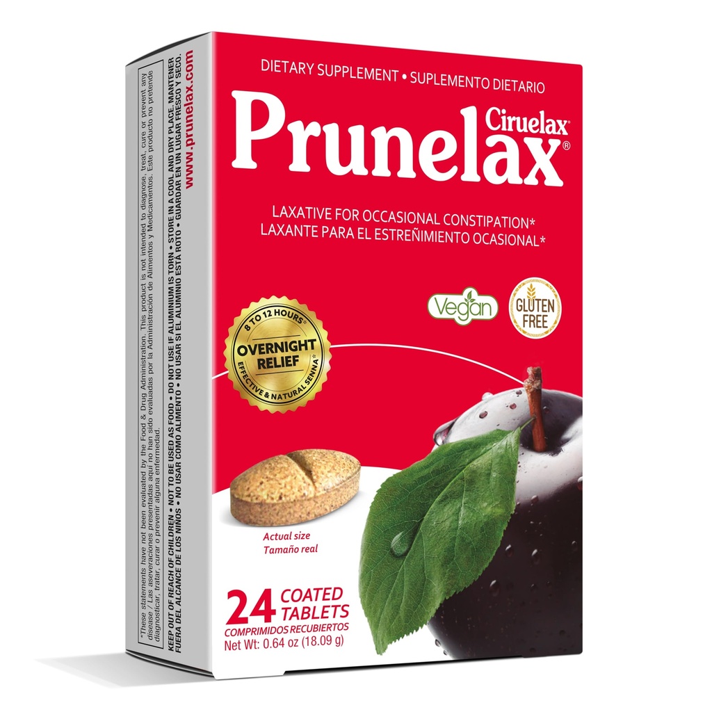 Prunelax Ciruelax Reguler Power Laxative Tablet - Relief Overnight for Occational Constipation, Senna Extract, Vegan & Gluten- Free, Fast - Acting Gentle Relief - 24ct