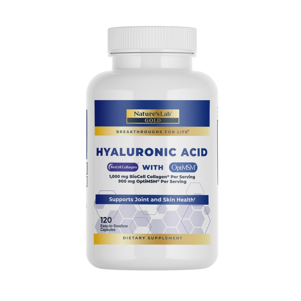 Nature 's Lab Hyaluronic Acid with Biocel Collagen and MSM - Skin Hydration, Gabungan Kesehatan - 120 Capsules (Persediaan Hari 40)