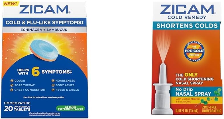 Zicam Cold & Flu Symptoms 20 tablet dan No- Drip Nasal Spray Cold Remedy 0.5 Ounce