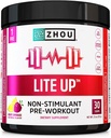 Zhou Lite Up - Non Stim Powder, Nitric Oxide Stim Free Suplement for Men & Women, Caffeine Free Boost, Clean Formula - Berry Lemonade Flavor, 7.5 oz Jar (30 Scoops)