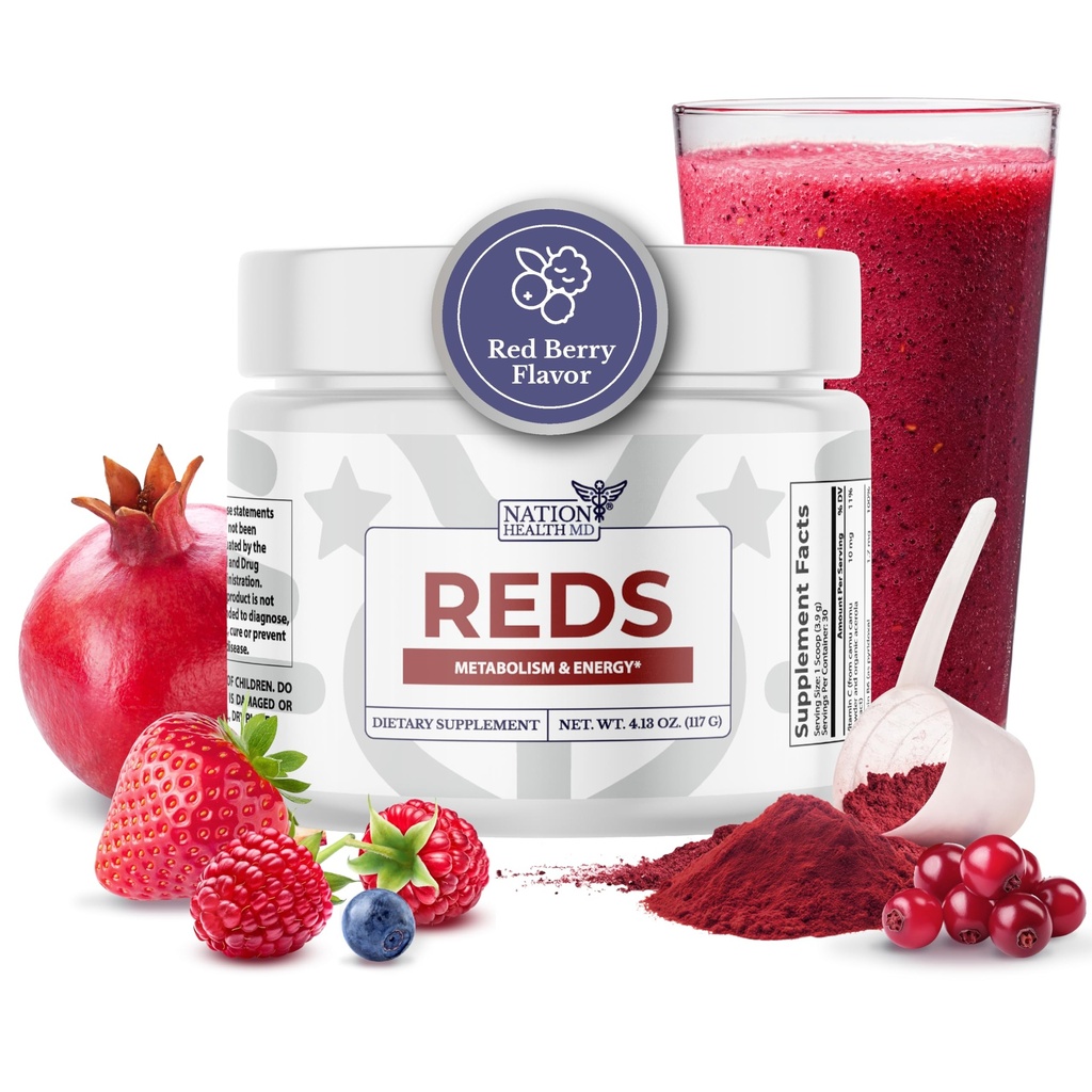Reds - Super Reds Powder dengan 39 Superfood, Antioksidant - Rich Red Powder Superfood, Progories & Digetical Enzymes for Energy, Metabolisme & Gut Health - Red Berry Flavor