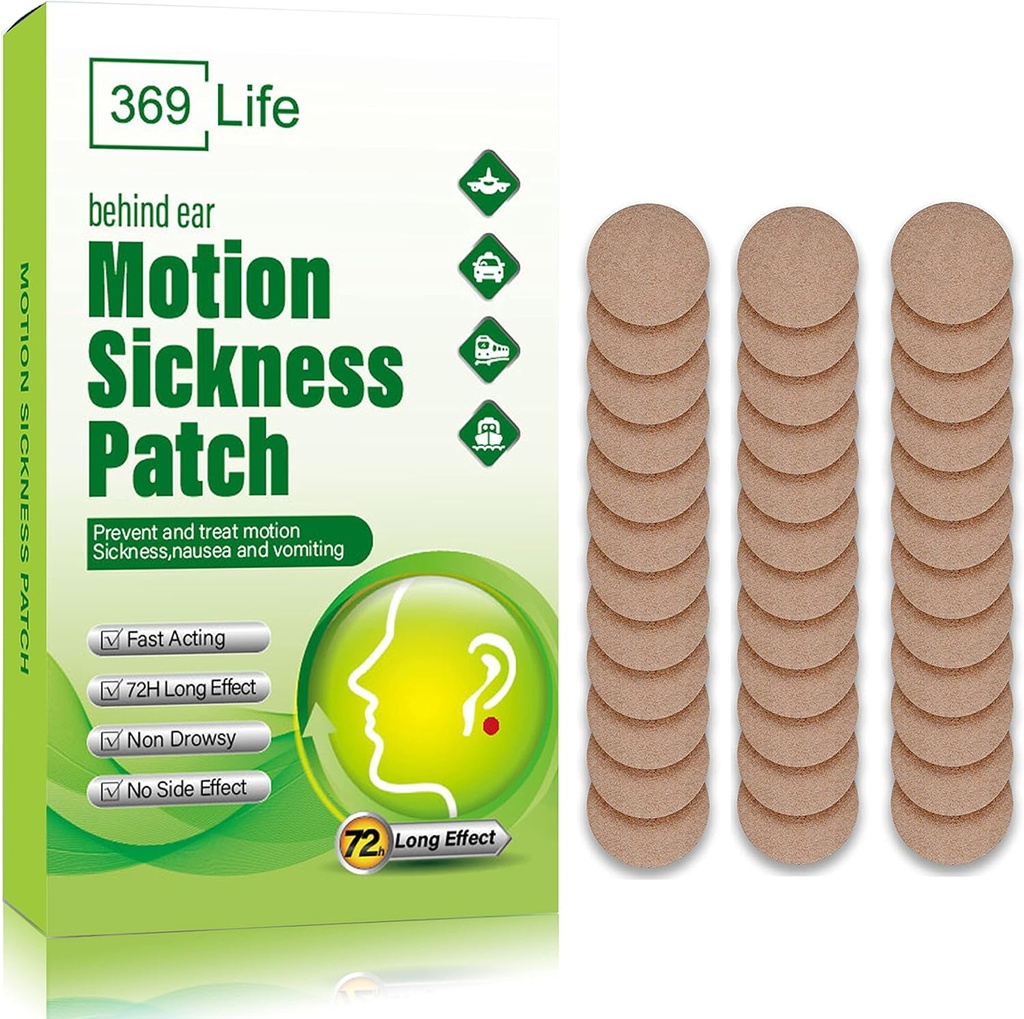 Motion Sickness Patch for Car and Boat Rides, Ships, Cruise and Airplane & Other Forms of Transport - Travel Essentials, for Dewasa and Kid (48 Count)