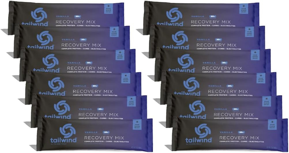 Tailwind Nutrition Recovery Mix, 20 Grams Complete Protein, Carbohydrates, dan Electrolytes Powder Dots Drink for Post-Workout, Free of Gluten, Soy, and Dairy, Vegan, 12 Servilla