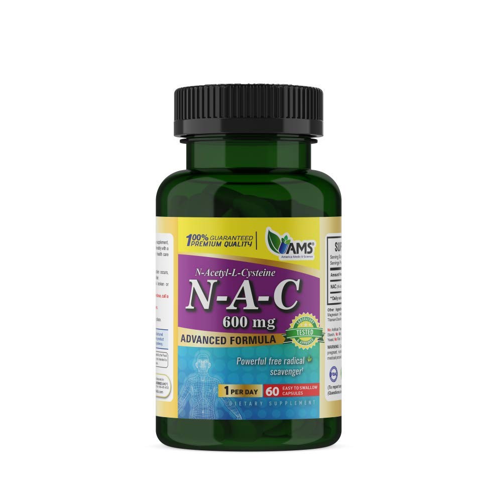 Amerika Medis & Science NAC 600mg - Tambahan NAC untuk Dukungan Kesehatan Lung & Imune, Dukungan Hati & Antioksidants - N- Acetyl- Cysteine - 60 Capsules (Paket 1)
