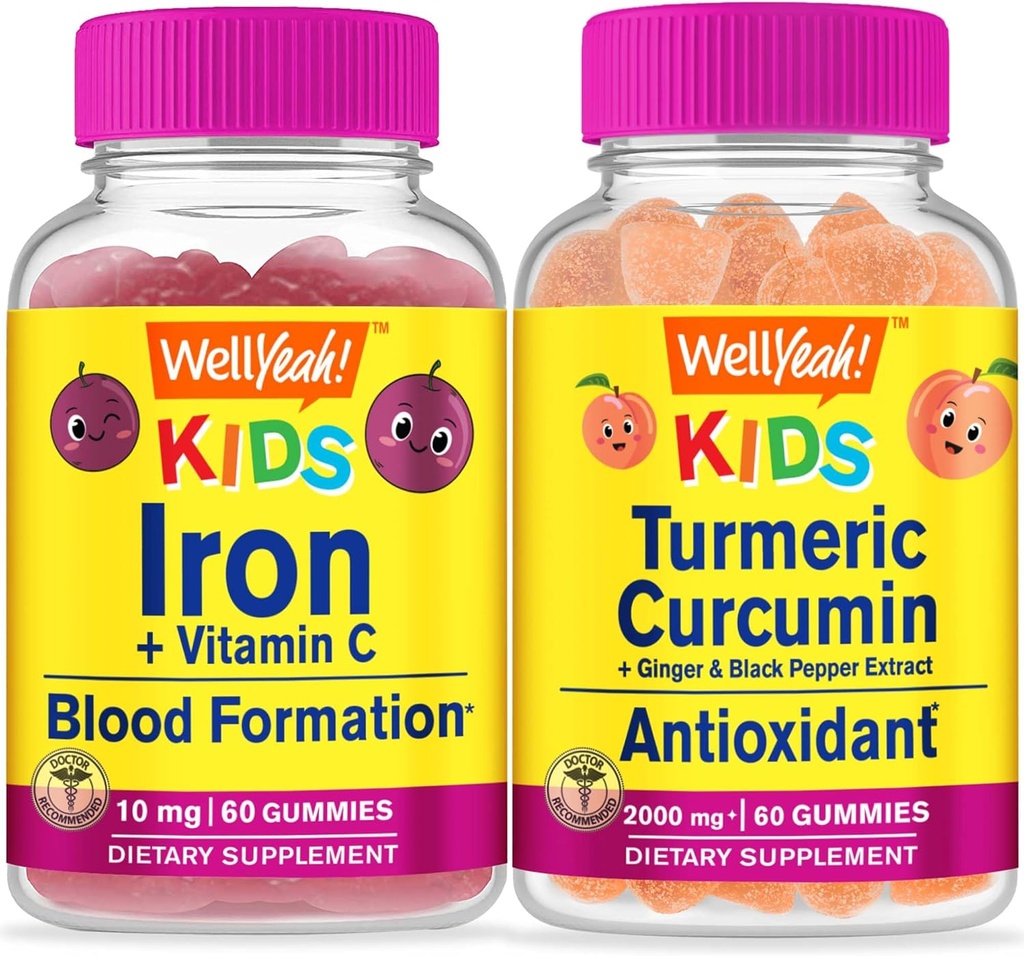 WellYeah Iron + Vitamin C Kids + Turmeric Curcumin Kids, Gummies Bundle - Great Tasting, Vitamin Suplemen, Gluten Bebas, GMO Bebas, Gummy Chewable