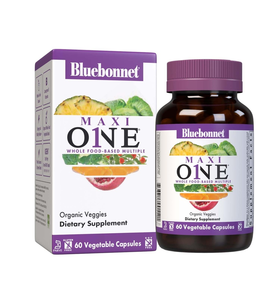 Nutrition Bluebonnet Maxi One (dengan Besi), Whole Food Multiple, Enzymes, Energy, Vitalitas, Gluten & Dairy Free, Kosher, Vegetarian Friend- GMO, 2 Month Suppply, Beige, 60 Count