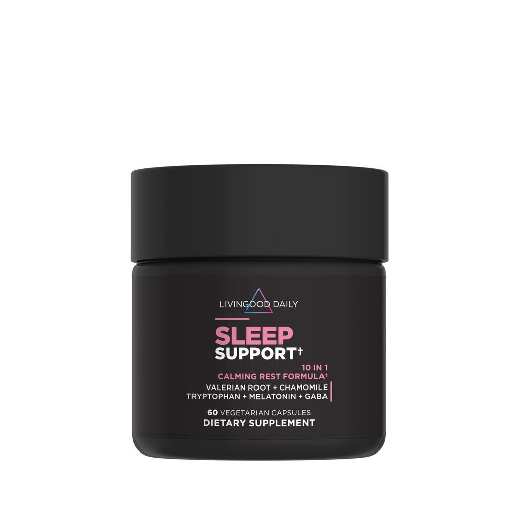 Livingood Daily Sleep Supplemen, 10- 1 Natural Sleep Aid with 5 MG Melonatin, Valerian Root, Chamomile, Triptophan & GABA for Men & Women, Non Habit Forming, Gluten Free, Vegan, 60 Capsules