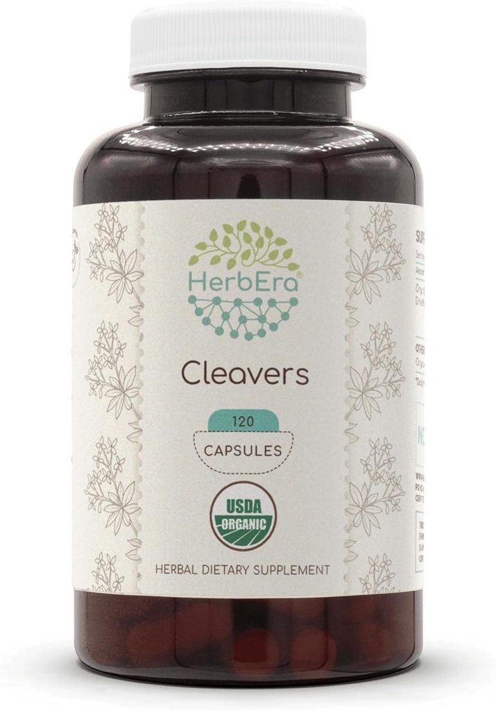 HerbEra Cleavers USDA Organic 120 Capsules 124; Natural Herbal Supplemen 124; Certified Organic Vegetarian Capsules dan Organik Cleavers (Galium aparine) Bury Ramuan (120 Capsules)