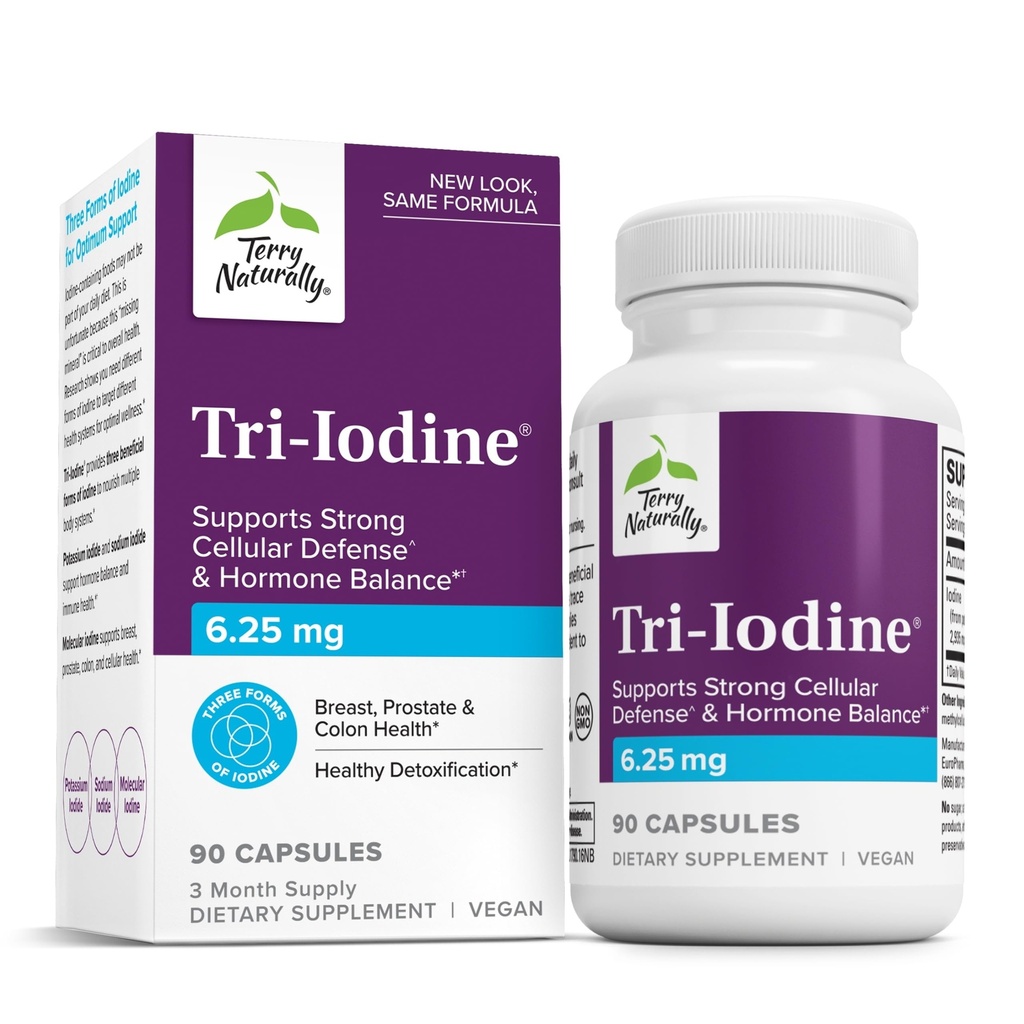 Terry Tentu Tri- Iodin - Dukung Thyroid Kesehatan - Aids Hormone Keseimbangan dengan Iodium Molekular dari Kelp - Features Potorium Iodide & Sodium Iodide - Dukungan Otak & Energi - 6.25mg, 90 Capsules