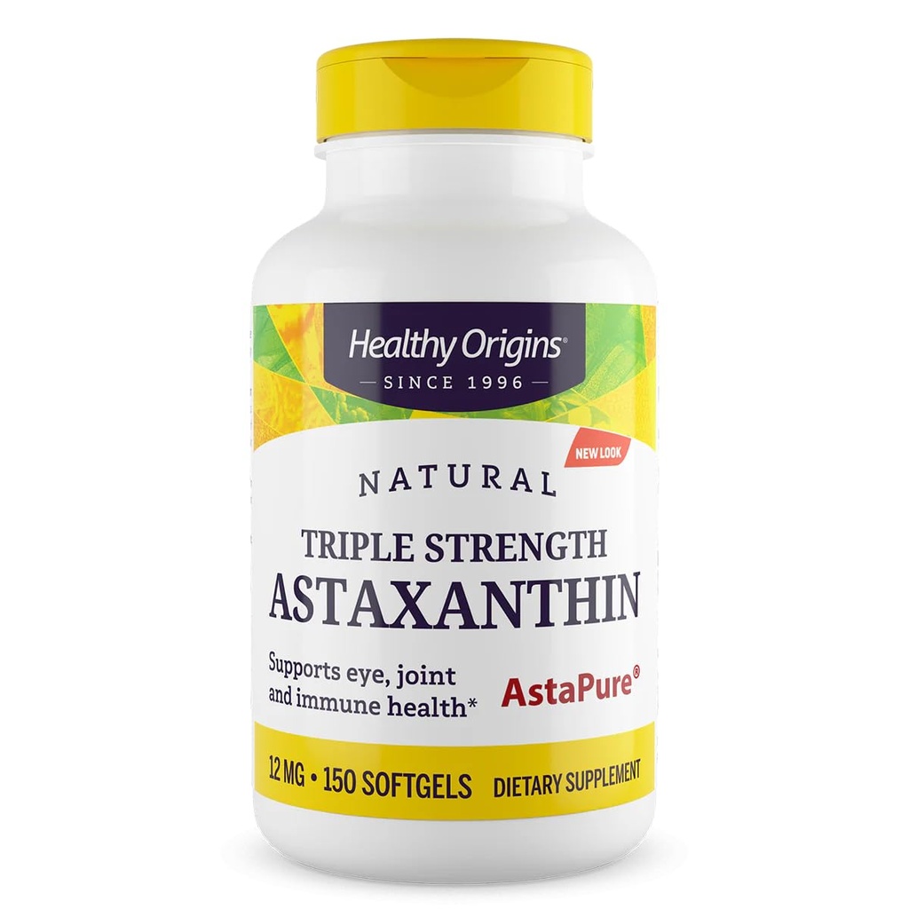 Origins Sehat Astaxanthin 12 mg (Natural, Asture, Triple Power, None-GMO, Gluten Free, Eye Dukung, Dukungan Gabungan, Dukungan Imune), 150 Softgeels