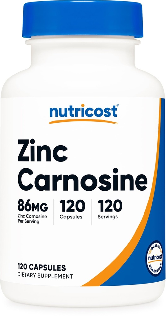Zinc Carnosine 86mg, 120 Capsules - Non- GMO, Gluten Free, Zinc L- Carnosine Suplemen