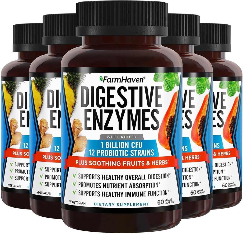 FarmHaven Digetical Enzymes dengan 18 Propoles & Herbs 124; Papaya, Bromelain, Protease & More for Laktosa Absorpsi & Better Ditraffic 124; Helling Bloating, Gas, Constipation 124; Vegetarian, 300 Capsules