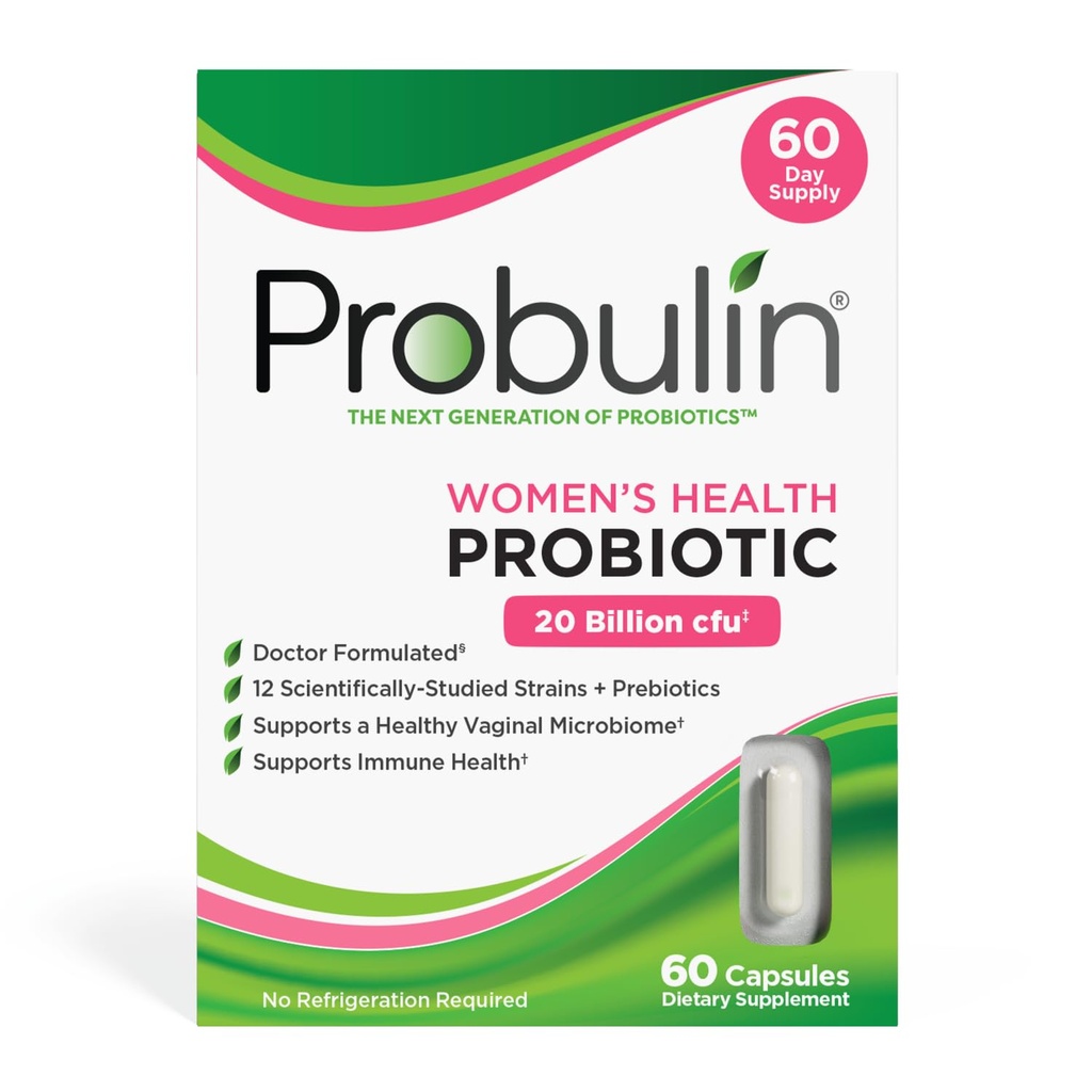 Probulin Women 's Health Probiotic + Prebiotic for Vaginal, Gut & Ammune Health - 20 Milyar CFU - 12 Strain Probiotik, 60 Vegan Capsules