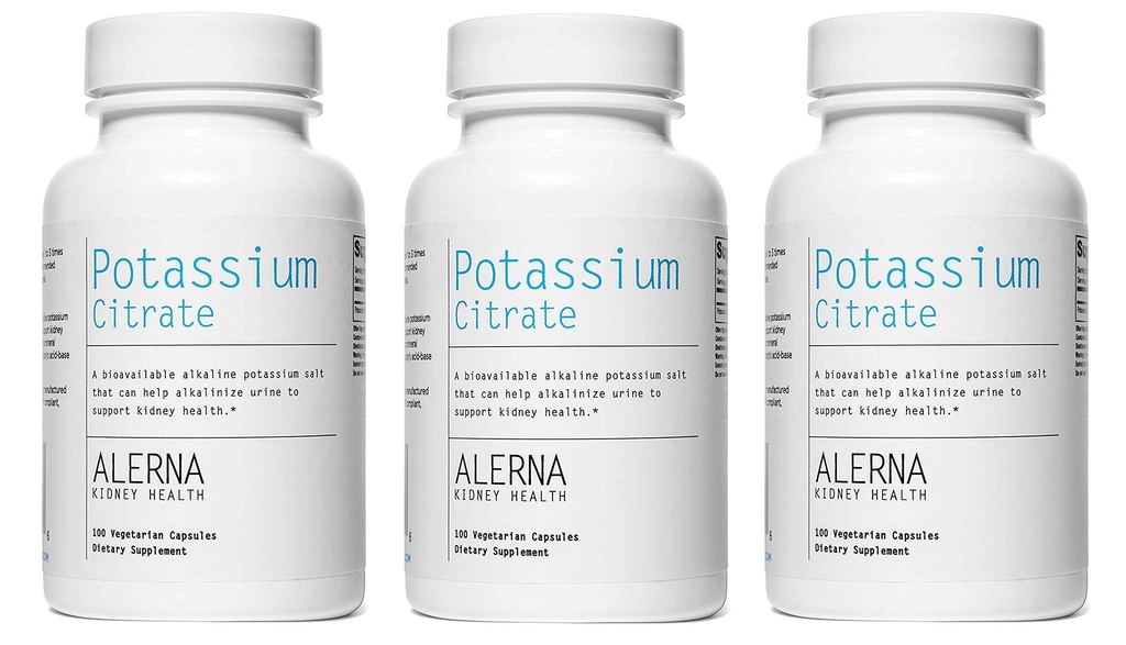 Potasium Citrate 99 mg - Mendukung Keseimbangan Elektrolite dan PH Normal - Tambahan Batu Mineral Kitney - 100 Vegetarian Capsules (Paket 3)