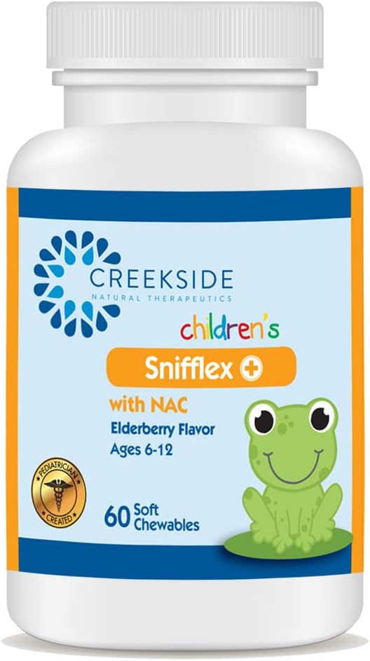 Creekside Scoofflex, Children 's Sinus & Respiratory Dups, Elderberry for Immune Health, Pediatrician Formulated with NAC, Quercetin & Bromelain, Zero Sugar, Vegan, 60 Soft Chewables