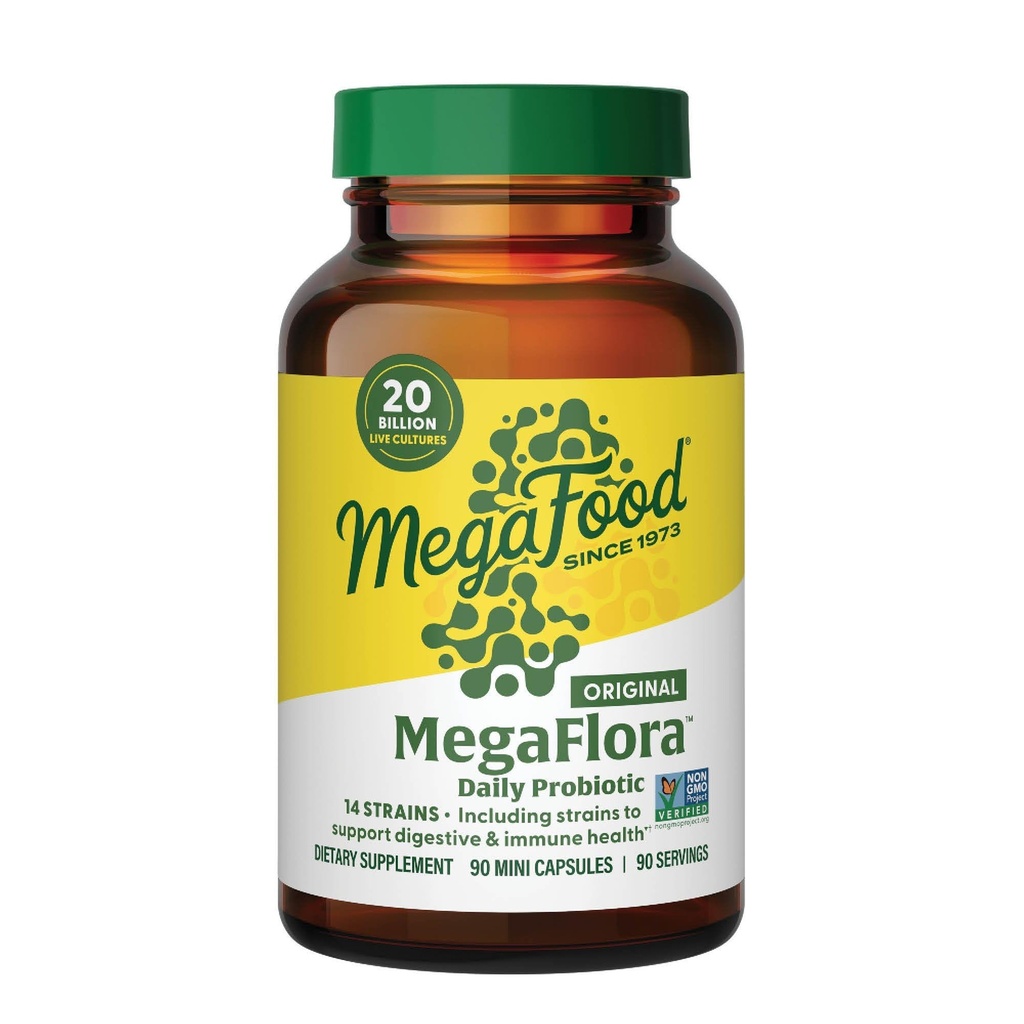 MetaFood MegaFlora Probiotic - Propoletic for Women Digetical Health - Imune Supplemen Dukungan - 20 Miliar CFU - 14 Strains - Non-GMO - Vegetarian - 90 Mini Capsules (90 Layanan Layanan)